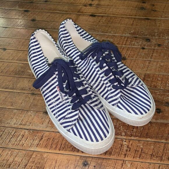 Superga nautical blue and white striped royalcore 9.5 platform sneakers - Picture 1 of 5
